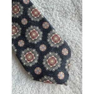 T.M. Lewin	Navy Floral Medallion Print Skinny Hand Made 100% Silk Tie Necktie